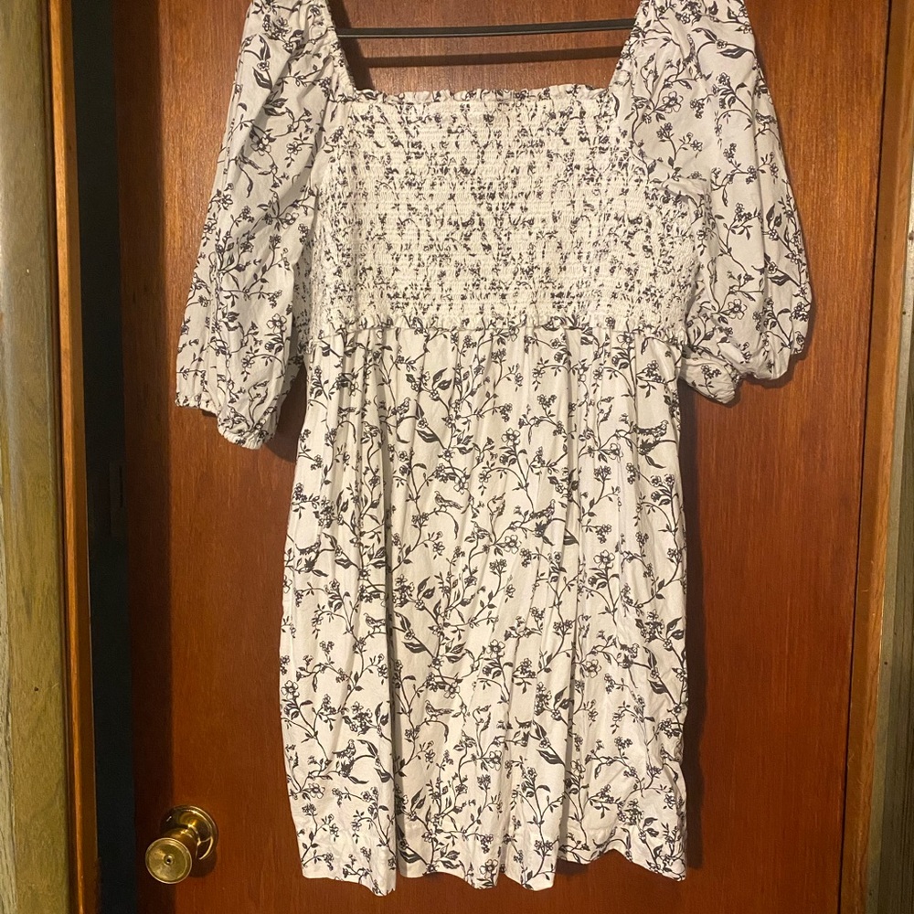 American Eagle Outfitters White Smocked Puff Sleeve Sundress